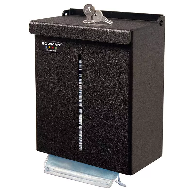 Face Mask Dispenser Bulk Locking Short ABS Plastic with Lid FM404-0220 - Black